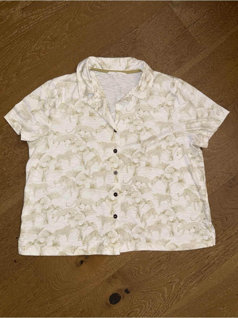 Jane and Delancey White Short-Sleeve Button-Down with Tan Palm Print